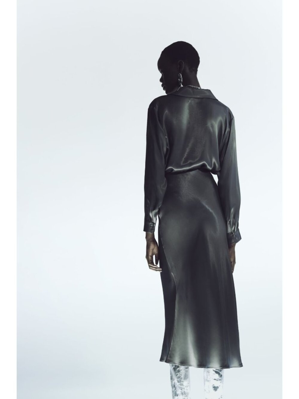 Zara Space Grey Silky Midi Skirt - Picture 6 of 9